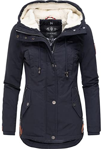 MARIKOO Damen warme Winterjacke Bikoo mit großer Kapuze | Länge: hüftlang | Wärmegrad 3 von 3 – warm | wasserabweisend | Kapuze mit Fleecefutter
