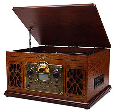 JHKJ Radio Stereoanlage Nostalgie Küchenradio Vintage Design CD Player UKW Radiotuner Retro-Radio Mit Vinyl-Disk Das in U-Disk/Kopfhörer / MP3 / CD/SD Eingelegt Werden Kann