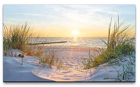 Paul Sinus Art Bilder XXL Sonnenuntergang an der Ostsee/Nordsee 120x70cm Wandbild auf Leinwand