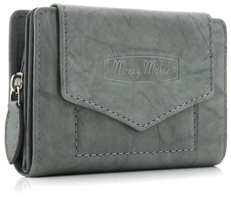 ekavale Geldbörse für Damen mit Druckknopf-Überschlag RFID weiches Leder (Grau)
