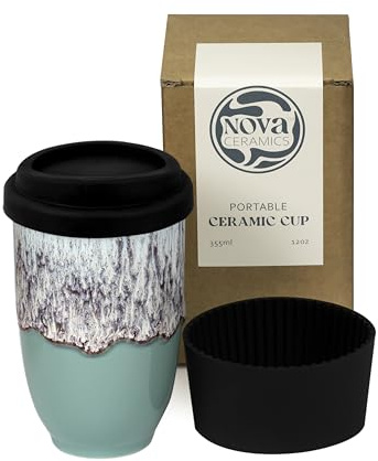 NOVA CERAMICS Travel Mug - Travel Coffee Mug – Reusable Coffee Cup Unique to Go Mug – Microwave & Dishwasher Safe Coffee Tumbler - Gifts for Women Men Him Her – 12oz - Nebula