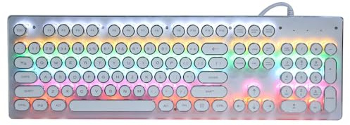 Dpofirs HJK920 Universelle mechanische Computertastatur, Gaming Wired Classic Retro Punk Mechanische Tastatur, ergonomische Tastatur mit gemischter Hintergrundbeleuchtung, 104 runde Tasten(Weiß)