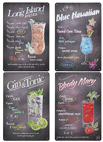 ZZBIQS 4PC Cocktail Tin Sign, Vintage Painting Metal Retro Wall Art Signs, Home Wall Decorations Poster Plaque for Pub Bar Club Cafe Kitchen Garden Home Restaurants