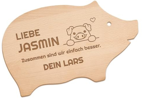 Maverton Schneidebrett Schweinchen mit Gravur - aus Buchenholz - Brotzeitbrett Küchenbrett - Größe: ca. 30x18cm - für Frauen - zum Geburtstag - zu Weihnachten - Liebe