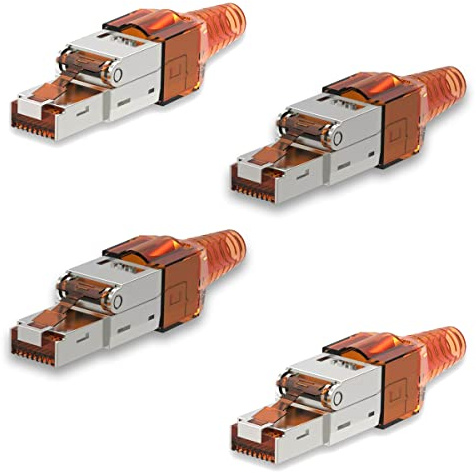 UC-Express Netzwerkstecker CAT7 RJ45-4x RJ45 Netzwerk Stecker Steckverbinder - werkzeuglos - geschirmt - mit Zugentlastung - CAT 7 CAT7a LAN Netzwerkkabel