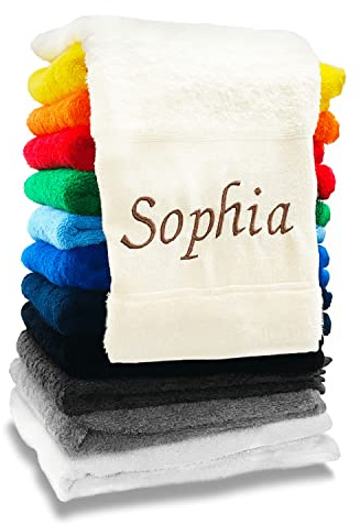 Zelaro Handtuch mit Namen | Personalisierte Handtücher in 3 Größen | Badetuch, Duschtuch mit Namen Bestickt aus Baumwolle | Saunatuch Groß | Badehandtuch Bestickt mit Wunschtext (70 x 140 cm, Gelb)