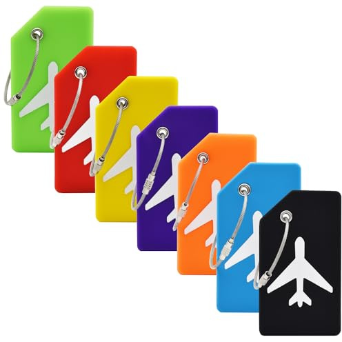7 Pack Silicone Luggage Tag for Suitcases with Name ID Card, TSA Approved, Privacy Protection Travel Suitcase Tags (Multicolor)