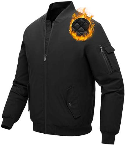 donhobo Herrenjacke Winddichte Bomberjacke Übergangsjacke Freizeitjacke Herbst Winter Warm Gepolsterte Mäntel Jacken Schwarz XXL
