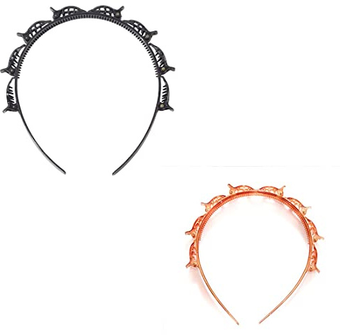 2 Stück Haarreifen mit Klammern,Double Bangs Frisur Haarnadel, professionelle Weave Bangs Clip, Twist Clip Stirnband mit gezahntem Stirnband Braid Tool, Damen Mädchen Mode Haarschmuck