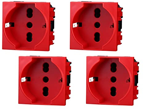 Serie Frutti Prese Interruttori Deviatori, Compatibile Con Bticino Living Light Nero (4 pcs Presa Schuko Rosso)