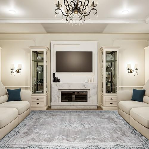 TALETA Wohnzimmer Teppich waschbar in Waschmaschine,Vintage Orientteppich Grau, Carpet for Living Room, Kurzflor Teppich für Schalfzimmer, Esstisch, Küche, 120 x 170 cm