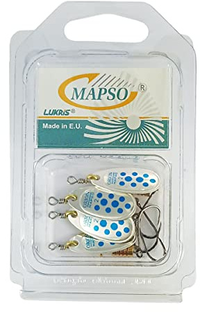 Mapso - Blister 4 Cucharillas de Pesca Orión nº2 Plata Azul Anzuelo Simple sin Muerte 4,5 GMS
