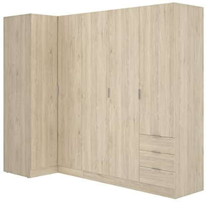 DEKIT GRUPO RIMOBEL Essen Armario de rincón con cajones - Roble Natural - 184 cm (Alto) x 91 cm (Ancho) x 214 cm (Prof.)