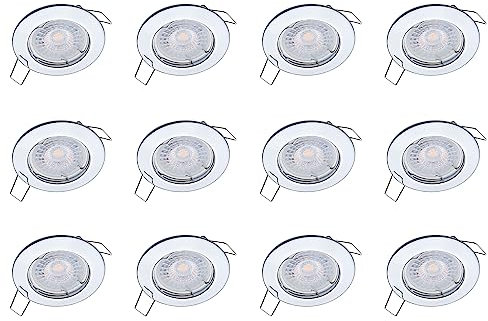 Oktaplex Lighting 12er Set Spot LED Sedan - mit LED Modul 4,8W 3000K 230V 380lm Warmweiß 110° - Einbaustrahler Chrom Lochmaß 60mm