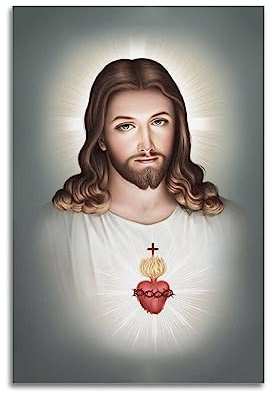 NOHF Poster di Gesù Sacro Cuore e Divina Misericordia - Stampa Artistica da Parete Retrò Estetica - Decorazione per la Stanza - Tela 30 x 45 cm, Senza Cornice