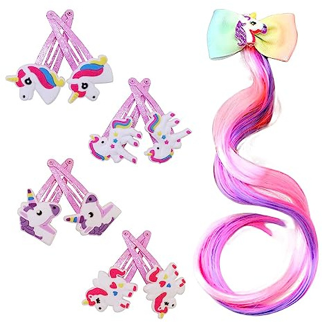 HENGBIRD 8 fermagli per capelli a forma di unicorno + gradiente di colore, forcine per capelli per bambini, feste, compleanni, unicorni per bambini