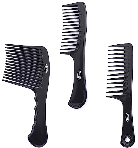 Fine Lines Afro Hair Combs Kit - Long Teeth Rake, Jumbo Rake - Create Your Afro Lifestyle - For Wet or Curly Hair - Thick Plastic and Iron Black Antistatic