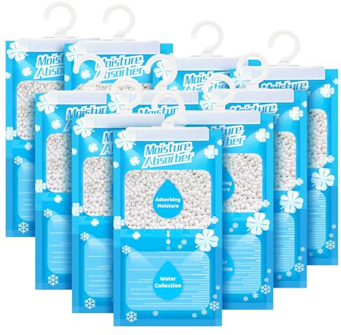 OMECO Sacchetto deumidificante sospeso, sacchetto asciutto usa e getta, 10 granuli di deumidificazione da 230 g, adatto per lavanderia, armadio, libreria, ecc. Elimina gli odori