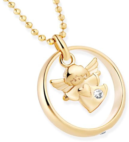 fish Silberne Halskette Mit Vergoldetem Schutzengel Und Kristallen