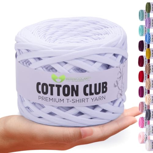 MeriWoolArt® Premium Baumwolle zum Häkeln und Makramee, 10 mm x 110 m Qualität Baumwollgarn, T-Shirt Garn für Handtasche, Teppiche, Pflanzenkörbe, Wurfkissen und Makramee-Wandbehang oder Geschenkband