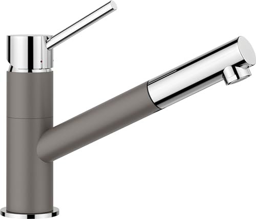 BLANCO KANO-S | Küchenarmatur in vulkangrau/chrom | Hochdruck | Mit herausziehbarem Schlauch | Rückflussverhinderer | Keramik Kartusche | Gesicherte Wasserqualität & wassersparend | [5,5x24,6x19,1cm]
