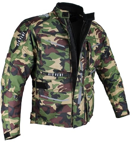 Herren Motorrad Jacke Textiljacke Biker Touring Jacke Motosport Sutzjacke Wassedicht mit Protektoren Racing Quad Jacke Polyester (DE/NL/SE/PL, Alphanumerisch, L, Regular, Regular, Camouflage Grün)