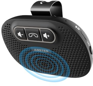 ANSTEN Vivavoce Bluetooth per Auto Microfono Integrato Vivavoce Auto Bluetooth 5.0 per GPS, musica, chiamate, controllo del volume, iOS Siri e Vocale Assistant