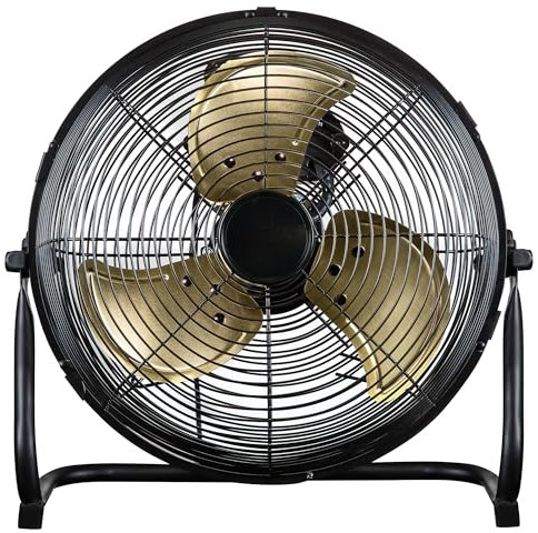 Russell Hobbs 12 High Velocity Floor Fan in Brushed Gold, 3 Speed Settings, Lightweight and Compact, Handy Tilt Feature, 3 Curved Blades, Up To 2 Years Guarantee, RHGF1221BG
