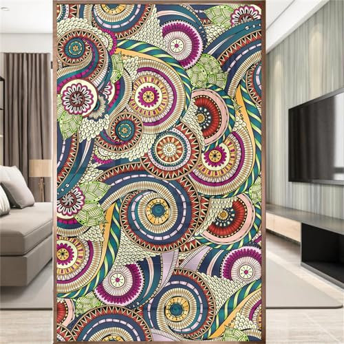 Sichtschutzfolie 3D Fensterfolie Glasdekorfolie PVC für Badezimmer Kinderzimmer Küche,Schlafzimmer Wohnzimmer Esszimmer Büro Hotels Klassenzimmer 44.5x300 cm Farbkreis