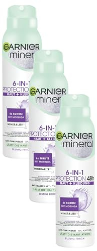 Garnier Mineral 6-in-1 48H Anti-Transpirant mit Moringa & Mineralite, Blumig Frisch, 150 ml (Packung mit 3)