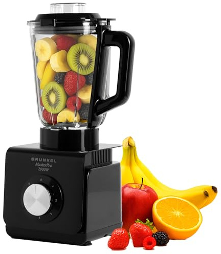 Grunkel Grand blender familial BAT-2000 MASTERPRO avec gobelet en verre amovible d'une capacité de 1,5 l, 5 niveaux et turbo