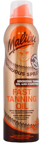 Malibu Sun Continuous Dry Oil Spray for Tanning, 175ml | Shea Butter Extract, Moisturising Tanning Oil Mist, Water Resistant, Nourishing Vitamins, Tan Enhancing
