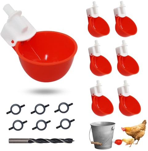 6pcs Automatischer Hühnertränker Spender, DIY Huhn Wasserbecher mit Bohrer, Automatischer Geflügeltränke für Huhn Ente Truthahn Taube Gans Vogel