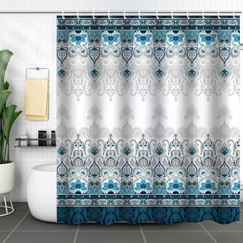 FAIRYGATE Duschvorhang Dunkelblau Duschvorhang Blau Blauer Stoff Vorhang Bathroom Curtain Duschvorhänge Antischimmel für Badewanne Badezimmer Lang Badezimmer 180x180CM Polyester Wasserdicht B8615