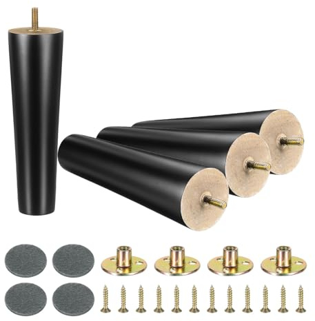 sourcing map 4Pcs Wood Furniture Leg, 7.87 Solid Wood Replacement Furniture Feet for Couch Sofa Cabinet,Black