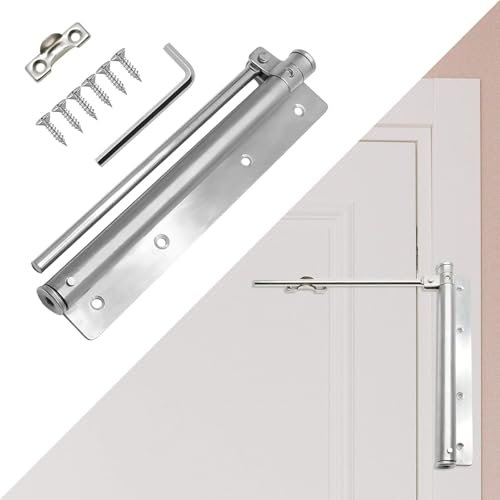 SkyJoy®chiudiporta automatico.Chiudiporta in acciaio inox, Chiudiporta a molla regolabile per porte esterne e interne, cancelli da giardino, zanzariere, porte d'ingresso,argento