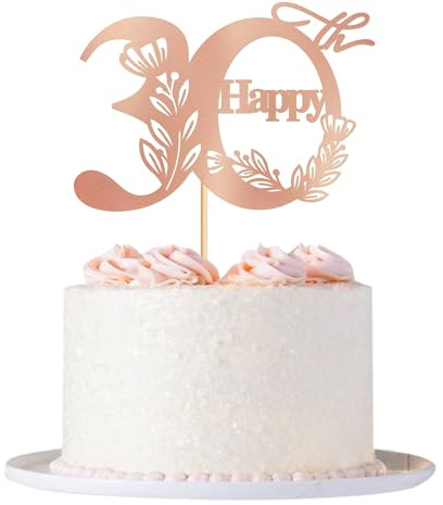Blumomon 1Pcs 30th Happy Birthday Cake Topper Happy 30 Cake Topper Cheers to 30 Cake Decoration for 30th Birthday Party Decoration 30th Anniversary Cake Decoration（Rose Gold）