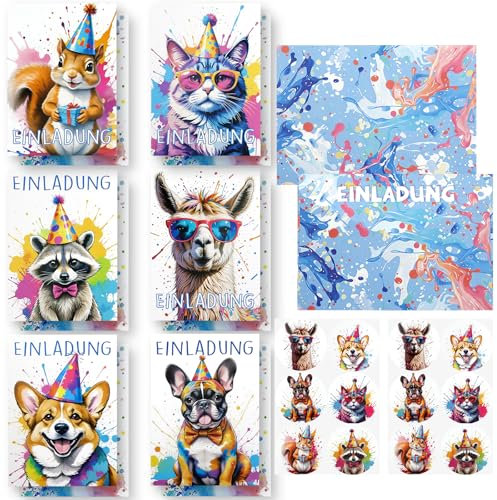Hpbaggy Einladungskarten Kindergeburtstag,12 Tier Einladungskarten+12 Umschläge+12 Tier Aufkleber,einladungskarten Geburtstag Junge Madchen,Partyeinladungen Einladungen Kinder