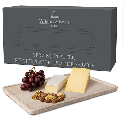 Villeroy & Boch - Manufacture Travertine serveringsbricka, stor, beige, handtillverkad, stor sandfärgad bricka av natursten, tallrik sten, servis, travertin