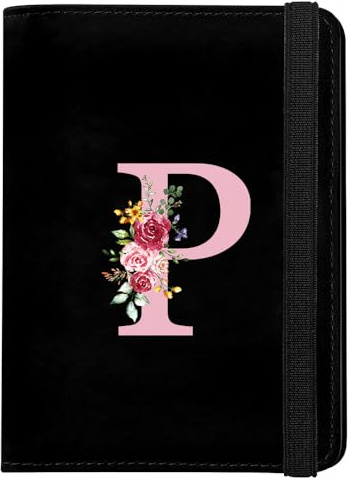Personalisiert Initialen Reisepasshülle, Passport Cover mit RFID-Blocker, Kunstleder Reisepass Hülle für Damen Herren Reisepass Kreditkarten, Ausweis und Reisedokumente, Reise Geschenk, Schwarz(P)