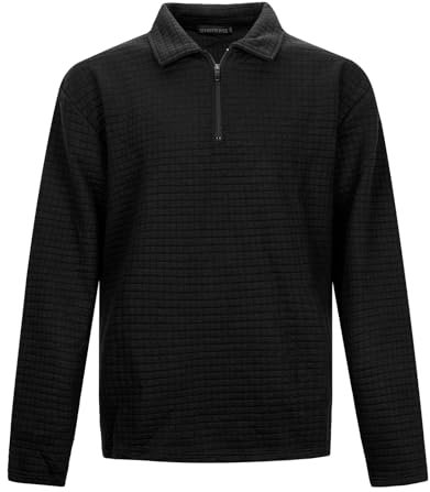 LBL Men's Polo Shirts Long Sleeve Waffle Golf Tops Quarter Zip Polo Shirts Casual T-Shirts APH090 Black M