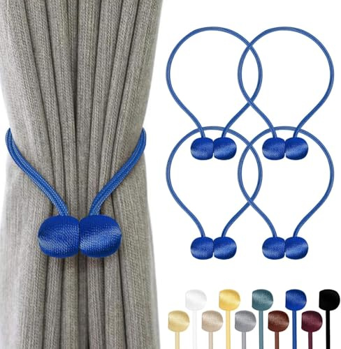 TopHomer 4 Pezzi Fermatenda Magnetici con Calamita Forte, 10 Colori, Raccolgitenda Magnetico Reggitenda per Soggiorno, Camera da Letto, Bagno e Ufficio (blu scuro)