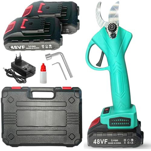 Forbici da Potatura Elettriche con 2 Batterie da 48V e Valigetta, Cesoie Portatili Professionali – Taglio Preciso e Assistenza Batteria Immediata (Menta)