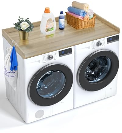 VEVOR Encimera para Lavadora y Secadora de Madera 137x70 cm Cubierta para Lavadora y Secadora Resistente al Agua con Almohadillas Antideslizantes para Organización Almacenamiento de Lavandería, Roble