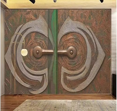 siuayosdj Papel tapiz abstracto vintage con puerta de metal, papel tapiz para sala de estar, dormitorio, decoración del hogar, papel tapiz, 3D, 300 x 210 cm
