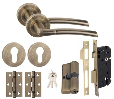 Golden Grace Indiana 70mm Key Lock Door Handle Set, Antique Brass