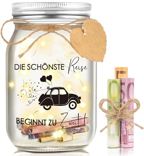 Hiipeefeel Geldgeschenk Hochzeitsgeschenk, LED Flaschenlichtht | Spardose Hochzeitsgeschenke Verlobungsgeschenk für Beide, Flitterwochen Hochzeitsreise Geschenk für Braut Bräutigam