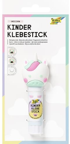 folia 2411-Colla Bambini, 10 g, Stick incolore con Motivo Unicorno e Cappuccio 3D, Senza acidi e solventi, Colla per Carta e Cartone, Colorless