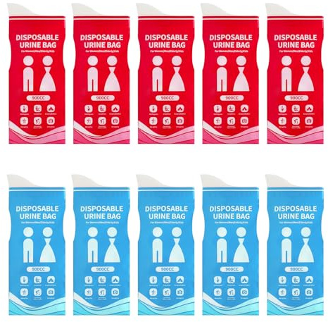 KQDRAVINE 10 Stück Outdoor 900ml Urinbeutel für Unterwegs, Taschen WC, Notfall Toilette fürs Auto, Notfalltoiletten, Pinkelbeutel, Taschentoilette Frauen für Wandern Auto Stau Reisen (Blau und Pink)