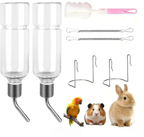 XIKTTTK 2 Stück Trinkflasche Kaninchen 350ml, Trinkflasche Meerschweinchen, Hasentränke, Kaninchentränke, Nagertränke, Kleintiertränke Hasen, Tränke Kaninchen